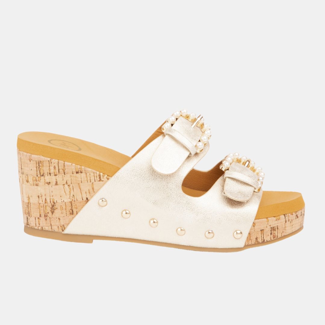 Brianna Pearl Buckle Wedge – Embellished Slide with Cork Heel in 3 Colors-WEDGES-MODAPASSO-Shop with Bloom West Boutique, Women's Fashion Boutique, Located in Houma, Louisiana