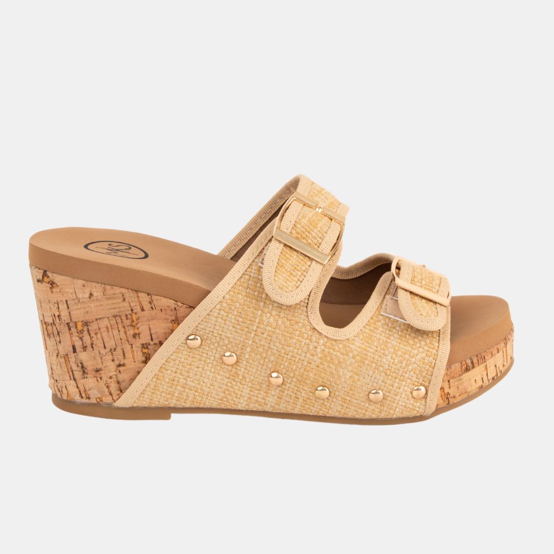 Cade Raffia Wedge Sandal – Double Buckle, Cork Heel, 3 Colors-WEDGES-MODAPASSO-Shop with Bloom West Boutique, Women's Fashion Boutique, Located in Houma, Louisiana