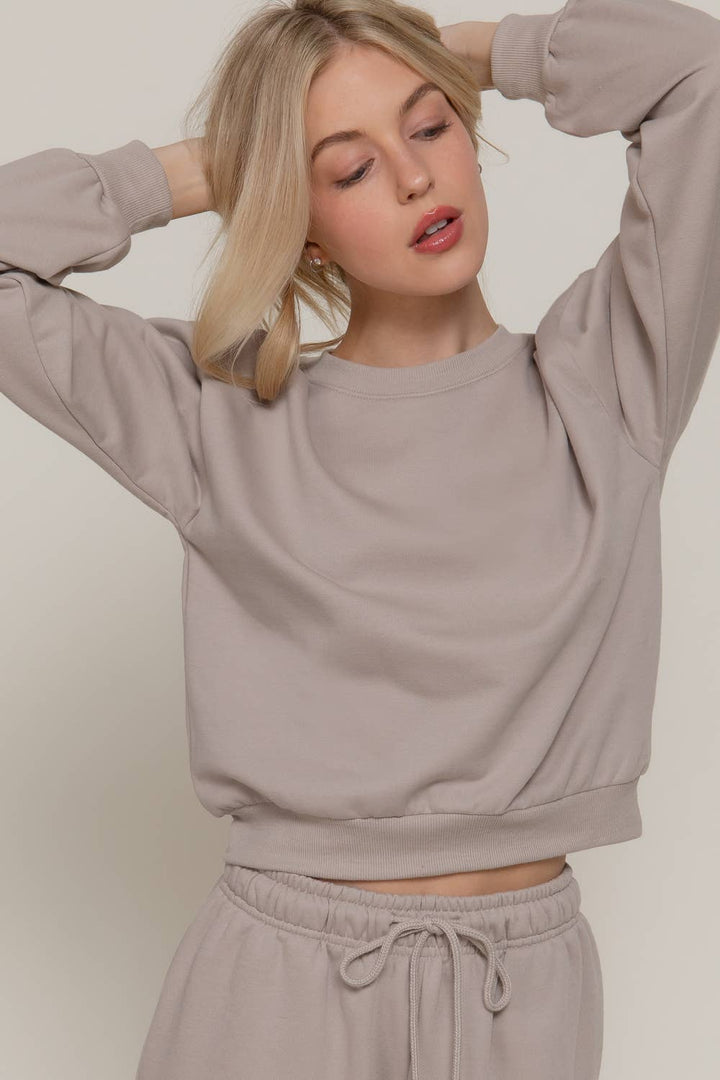 Long Sleeve Round Neck Crop SweatShirt-Sweaters-Active Basic | Active USA-Shop with Bloom West Boutique, Women's Fashion Boutique, Located in Houma, Louisiana