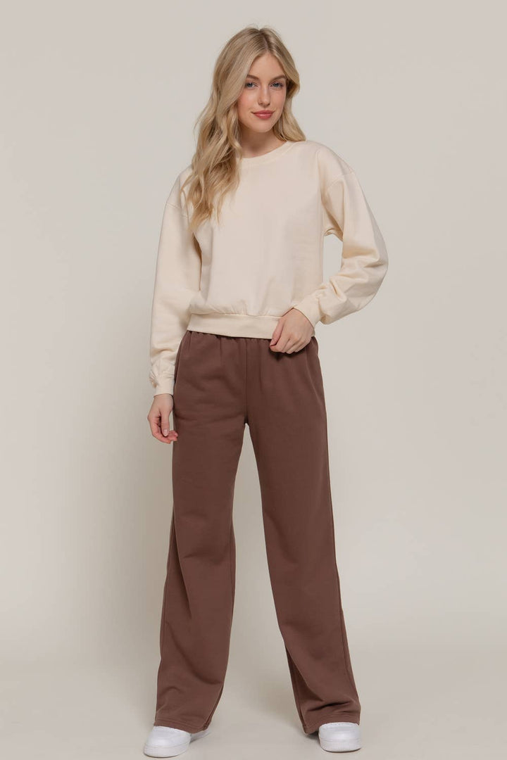 Round Neck Crop SweatShirt beige-Sweaters-Active Basic | Active USA-Shop with Bloom West Boutique, Women's Fashion Boutique, Located in Houma, Louisiana