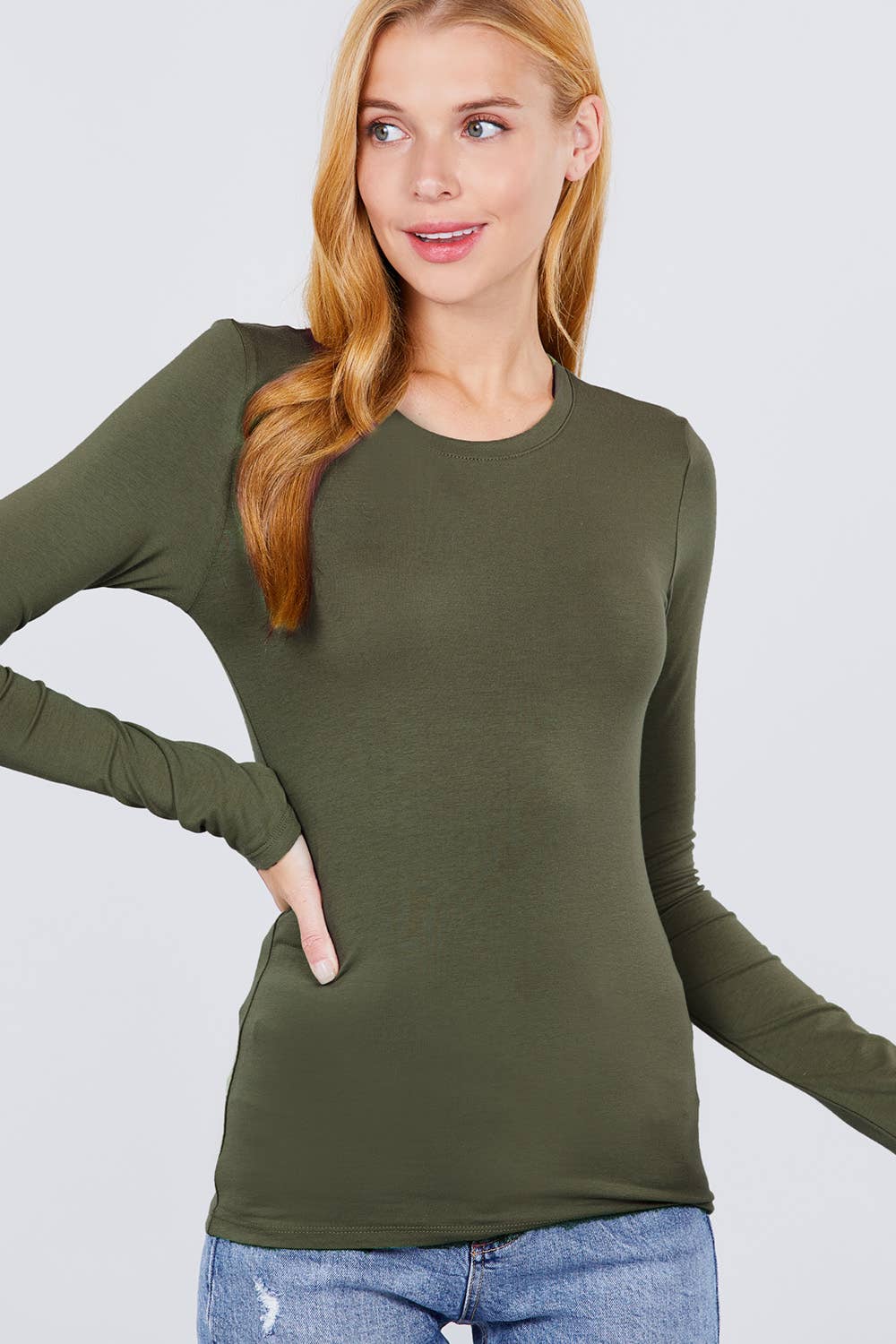 Long Sleeve Jersey Top olive-Long Sleeves-Active Basic | Active USA-Shop with Bloom West Boutique, Women's Fashion Boutique, Located in Houma, Louisiana