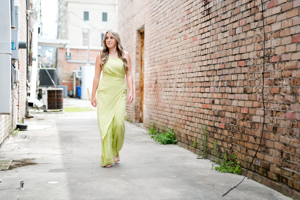 Delilah one shoulder overlap jumpsuit-Jumpsuits-Bloom West Boutique-Shop with Bloom West Boutique, Women's Fashion Boutique, Located in Houma, Louisiana