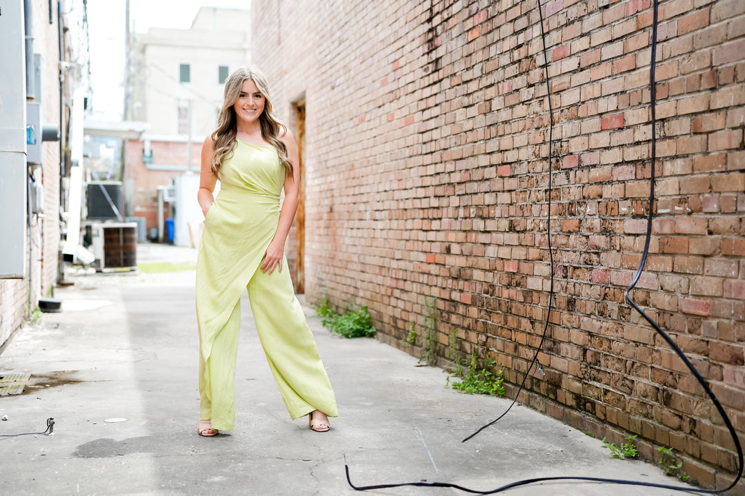Delilah one shoulder overlap jumpsuit-Jumpsuits-Bloom West Boutique-Shop with Bloom West Boutique, Women's Fashion Boutique, Located in Houma, Louisiana