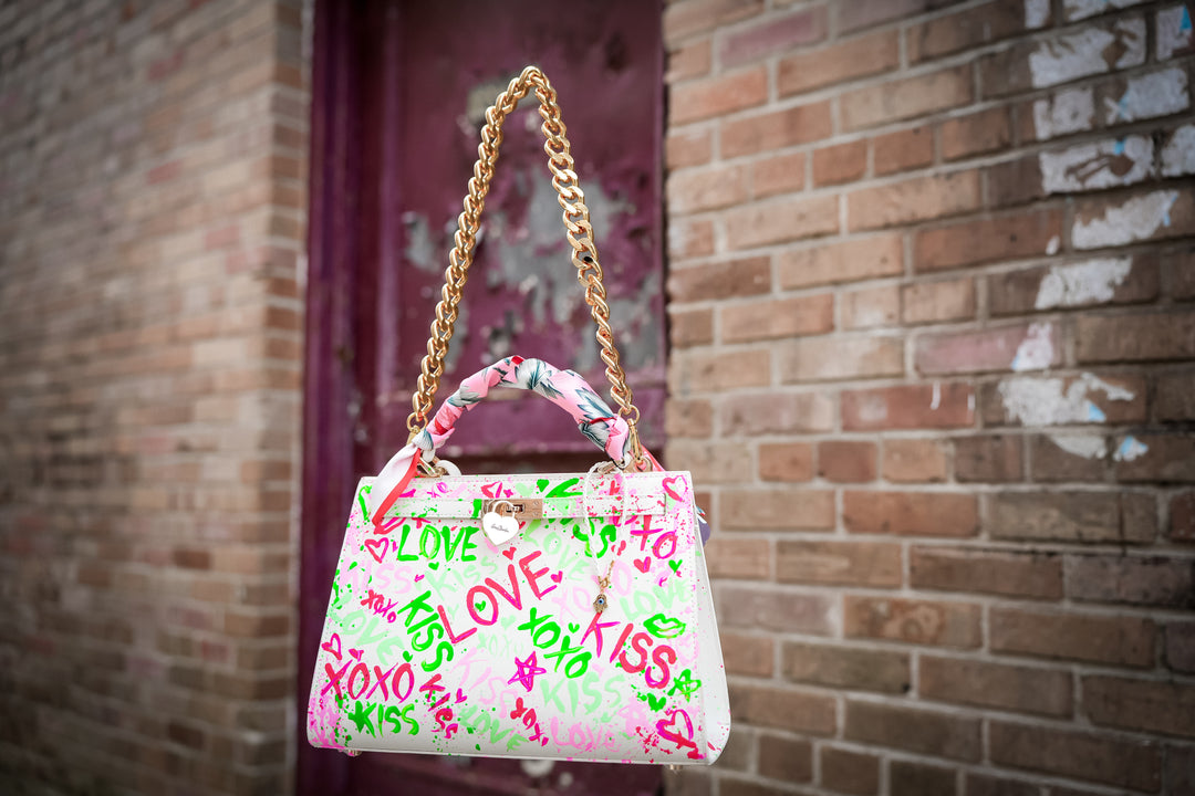 White Pink Greens Love Xoxo Purse-Handbags-Bloom West Boutique-Shop with Bloom West Boutique, Women's Fashion Boutique, Located in Houma, Louisiana