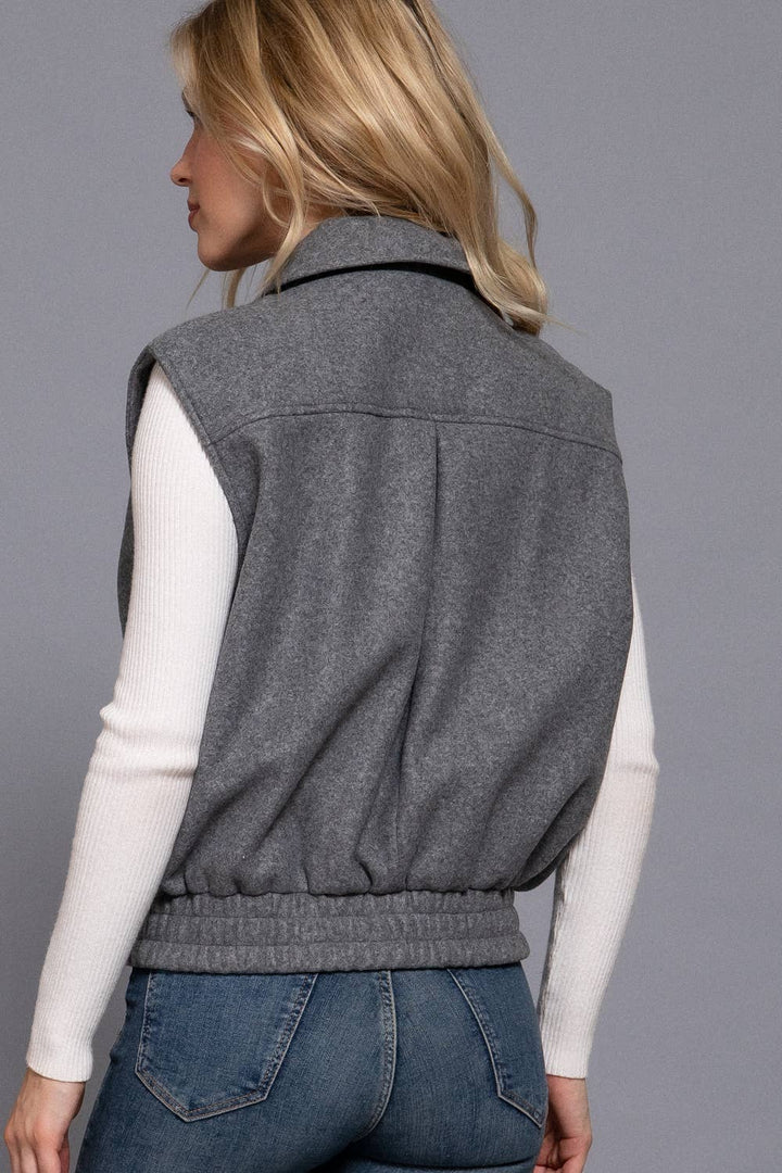 Collar Zip Up Vest grey-Vests-Active Basic | Active USA-Shop with Bloom West Boutique, Women's Fashion Boutique, Located in Houma, Louisiana
