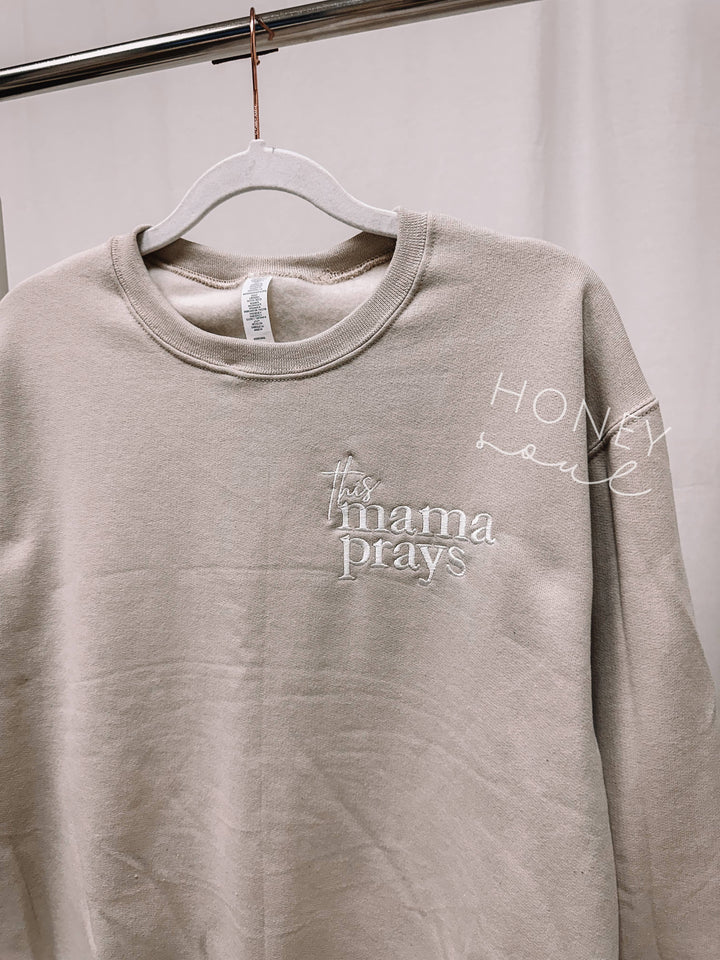 This Mama Prays Embroidered Sweatshirt-Graphic Sweaters-Honey Soul LLC-Shop with Bloom West Boutique, Women's Fashion Boutique, Located in Houma, Louisiana