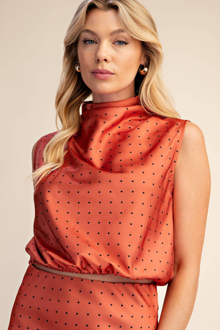 Mock Neck Sleeveless Polka Dot Top-Glam-Shop with Bloom West Boutique, Women&