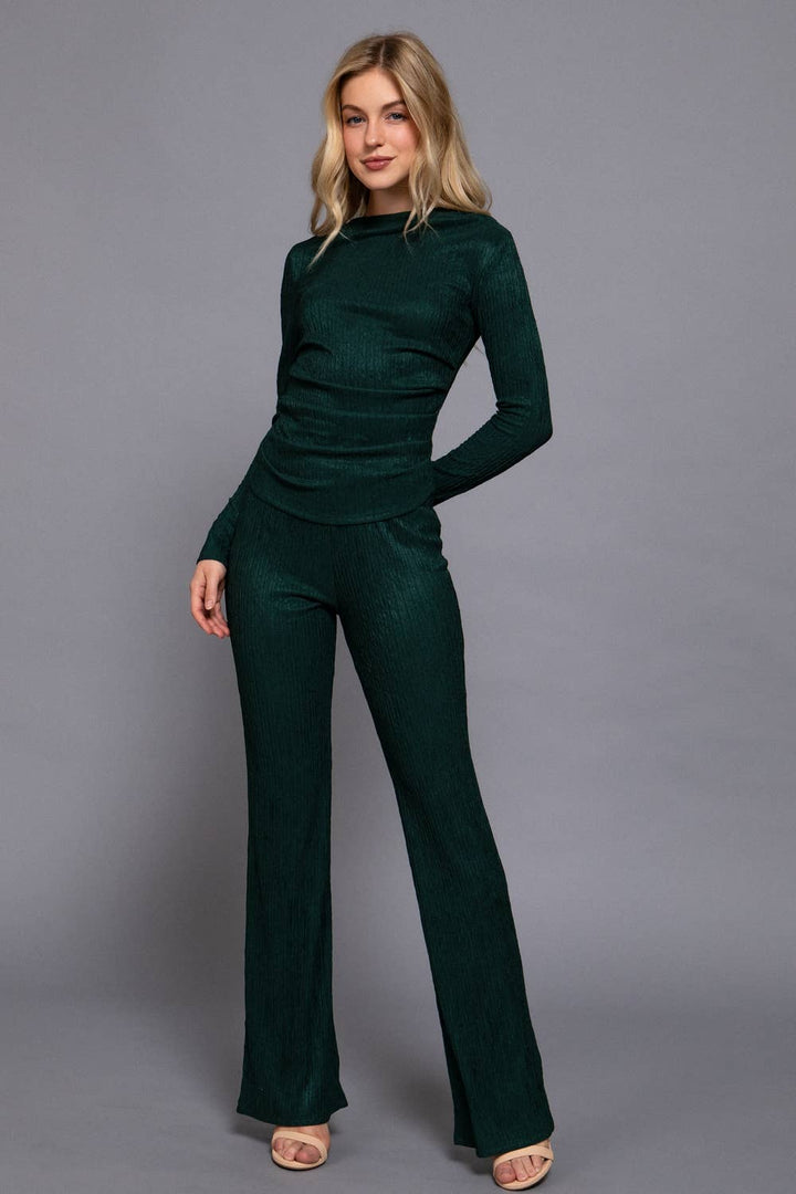 Long Sleeve Draped Top & Flare Pants Set-Two Piece Set-Active Basic | Active USA-Shop with Bloom West Boutique, Women's Fashion Boutique, Located in Houma, Louisiana