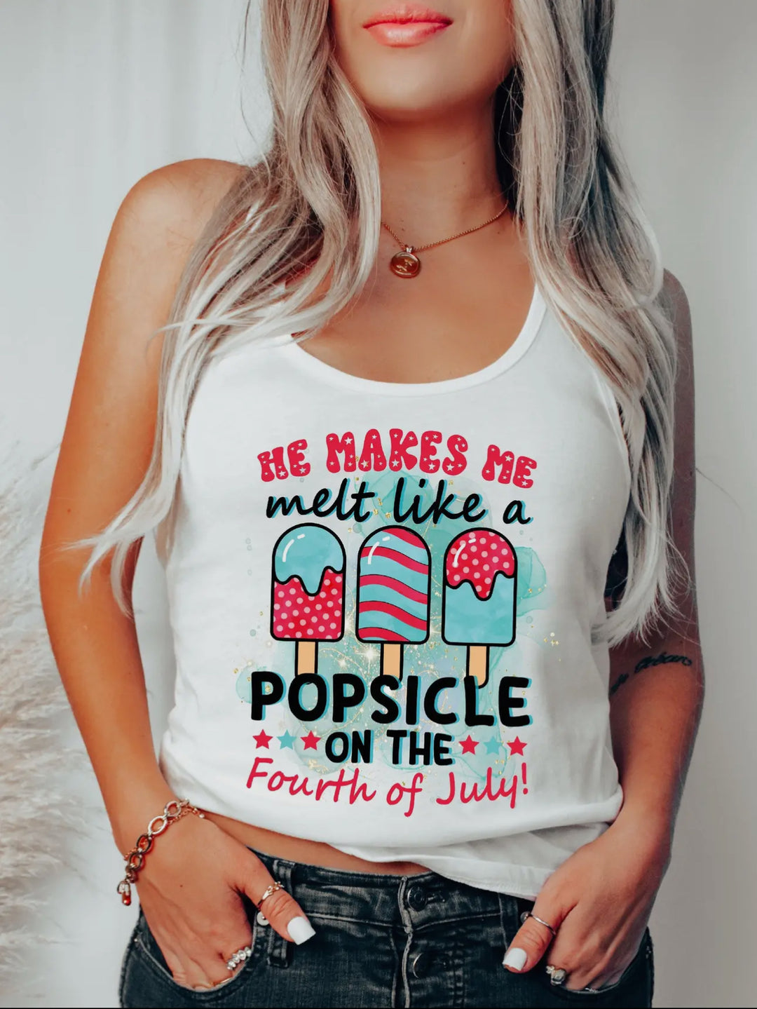 'He Makes Me Melt Like A Popsicle On The Fourth Of July!' Tank Top-Sleeveless-Hectic Rebellion-Shop with Bloom West Boutique, Women's Fashion Boutique, Located in Houma, Louisiana