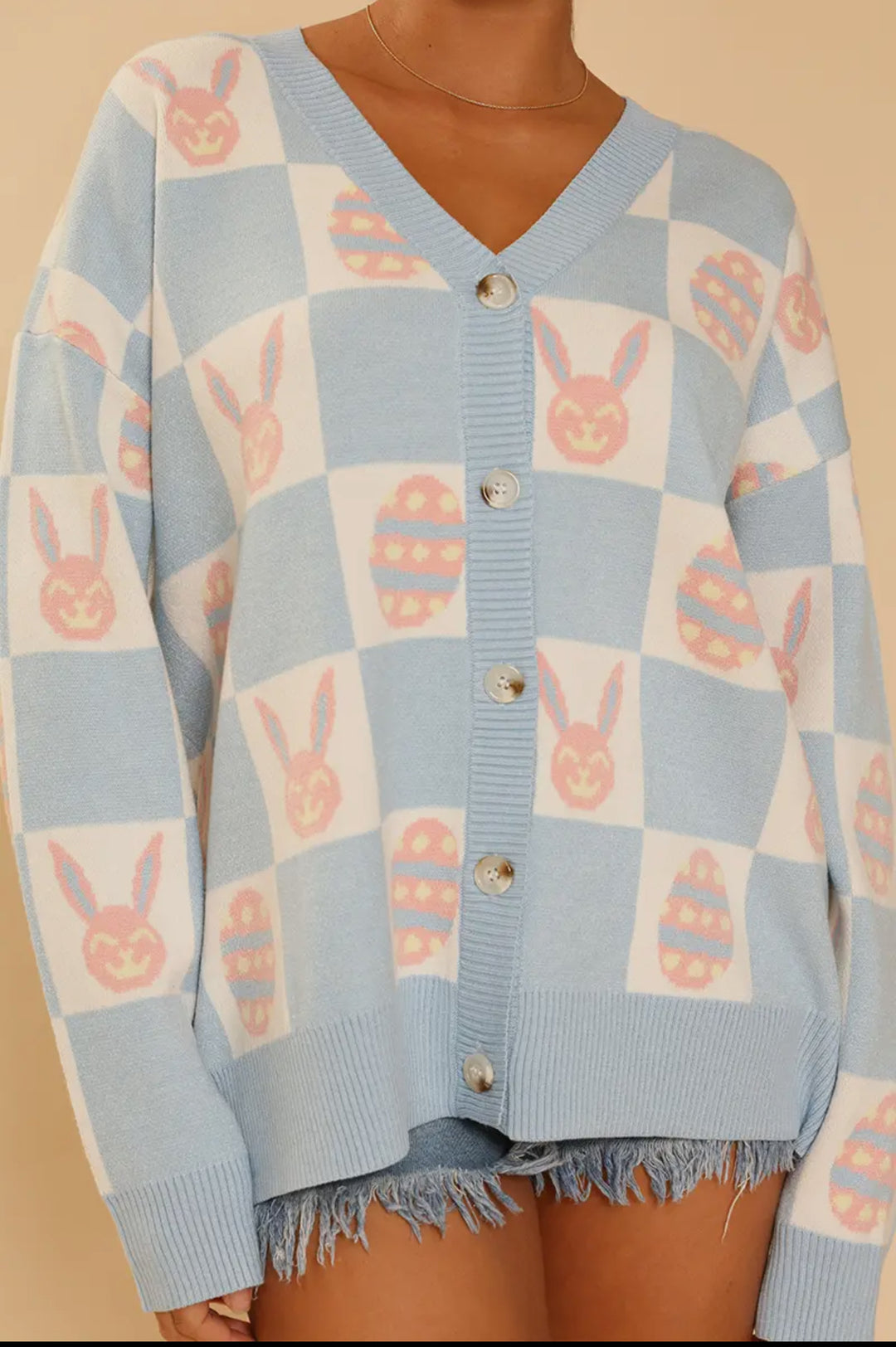 Easter Bunny Check Cardigan-Cardigans-Miss Sparkling-Shop with Bloom West Boutique, Women's Fashion Boutique, Located in Houma, Louisiana