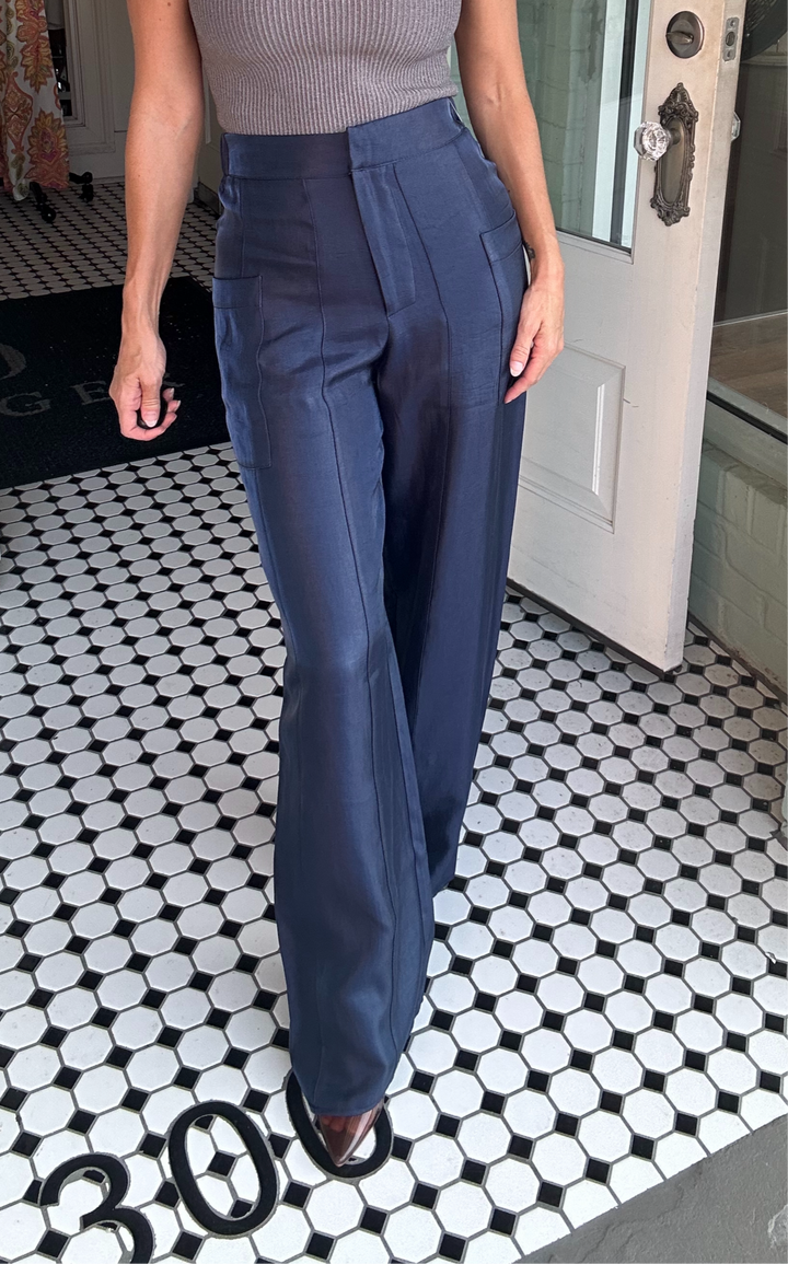 Arana High Waist Pocket Satin Pants-Dress Pants-Glam-Shop with Bloom West Boutique, Women's Fashion Boutique, Located in Houma, Louisiana