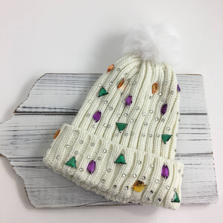 Mardi Gras Gemstone Beanie Hat -Hats-SongLily-Shop with Bloom West Boutique, Women's Fashion Boutique, Located in Houma, Louisiana