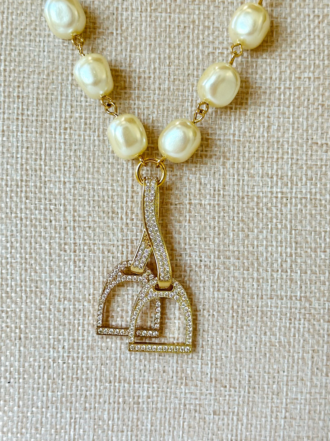 Pearl Necklace With Rhinestone Horse Stirrups-Necklaces-Erin Knight Designs-Shop with Bloom West Boutique, Women's Fashion Boutique, Located in Houma, Louisiana