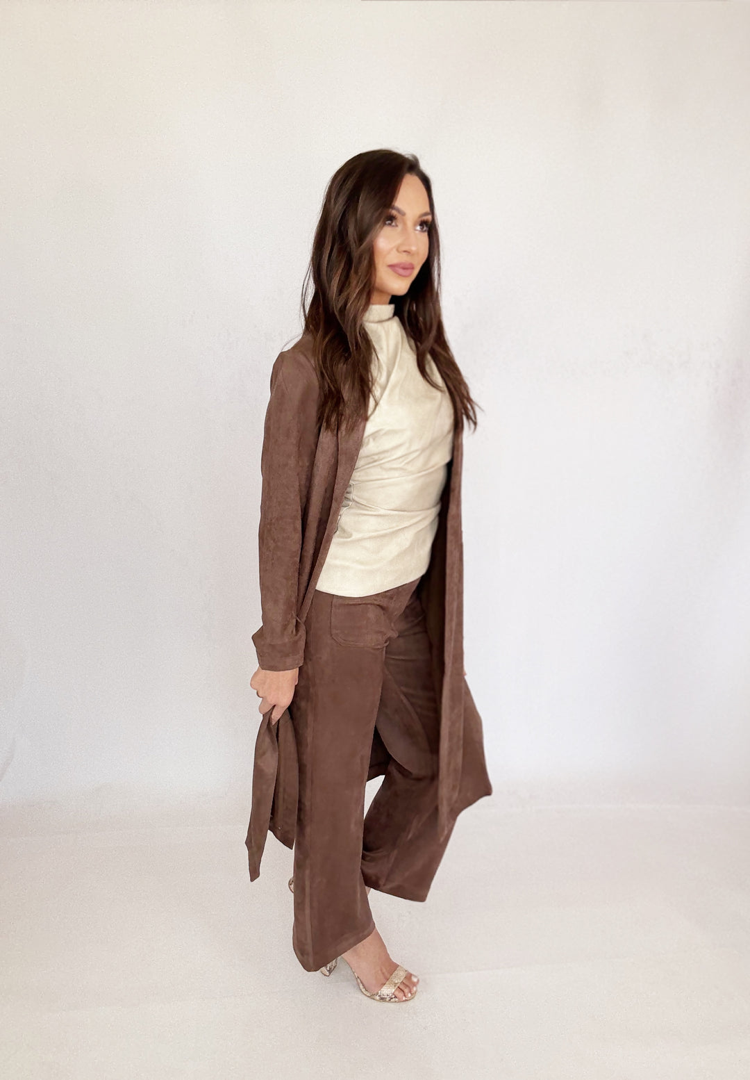 Sofía Suede Duster Brown-Jackets-skies are blue-Shop with Bloom West Boutique, Women's Fashion Boutique, Located in Houma, Louisiana