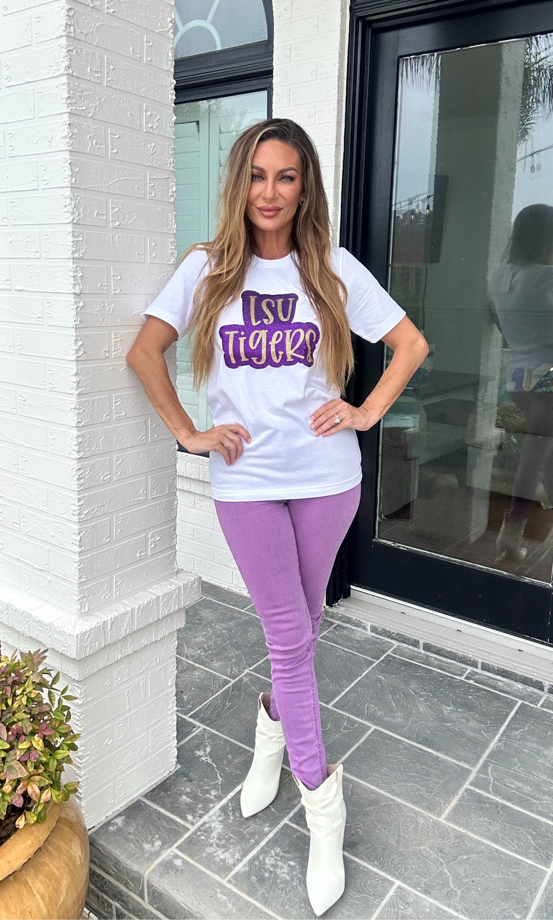 LSU Tigers Purple and Gold Glitter shirt-Graphic Tees-Geauxing Southern Boutique-Shop with Bloom West Boutique, Women's Fashion Boutique, Located in Houma, Louisiana