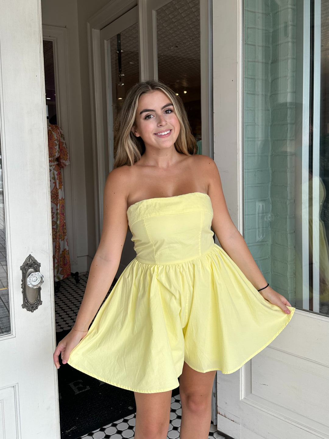 Amelia Smocked Back Tube Top Romper-Rompers-mable-Shop with Bloom West Boutique, Women's Fashion Boutique, Located in Houma, Louisiana