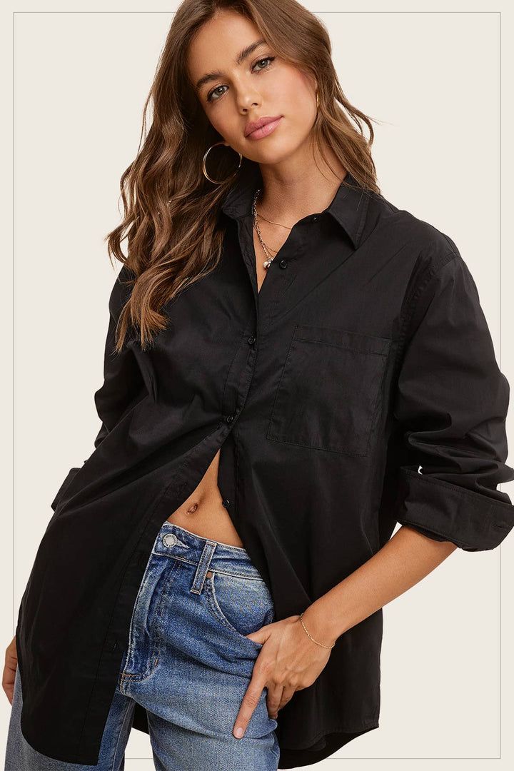 Classic Collared Button Down Poplin Shirt-Tops-La Miel-Shop with Bloom West Boutique, Women's Fashion Boutique, Located in Houma, Louisiana