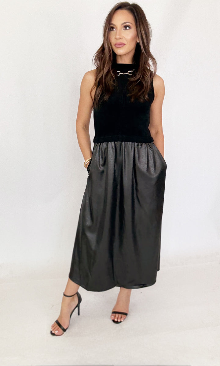 THML Sleeveless Mixed Media Maxi Dress-Dresses-THML-Shop with Bloom West Boutique, Women's Fashion Boutique, Located in Houma, Louisiana
