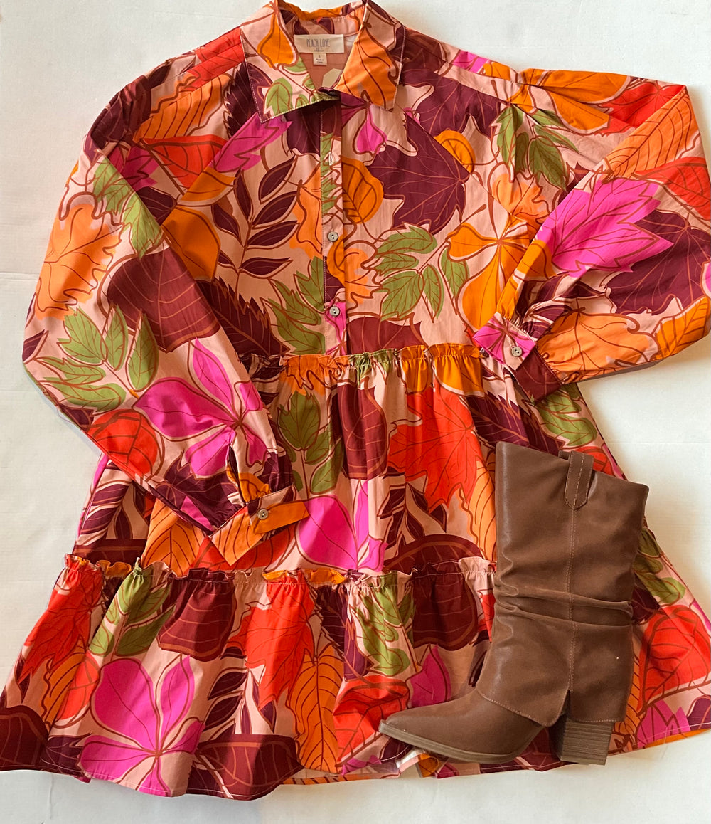 Katlynne Tropical Print Button Down Shirt Dress-Dresses-Peach Love-Shop with Bloom West Boutique, Women's Fashion Boutique, Located in Houma, Louisiana