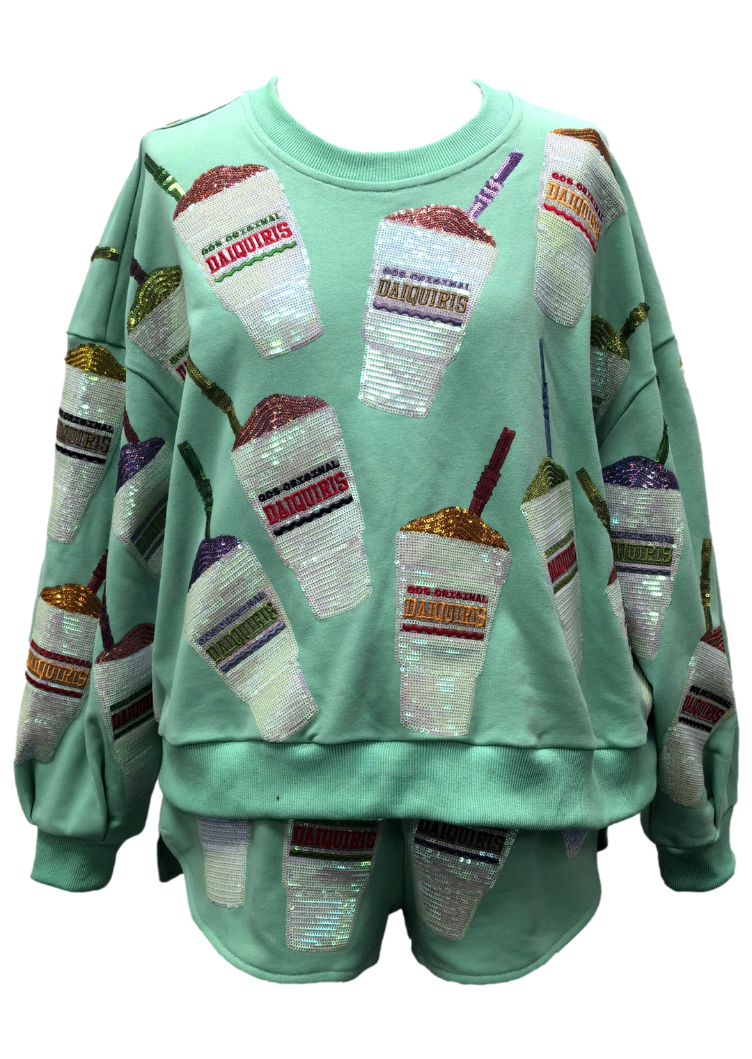 Queen of Sparkles Mint Green Daiquiri Sweatshirt-QOS Tops-Queen Of Sparkles-Shop with Bloom West Boutique, Women's Fashion Boutique, Located in Houma, Louisiana