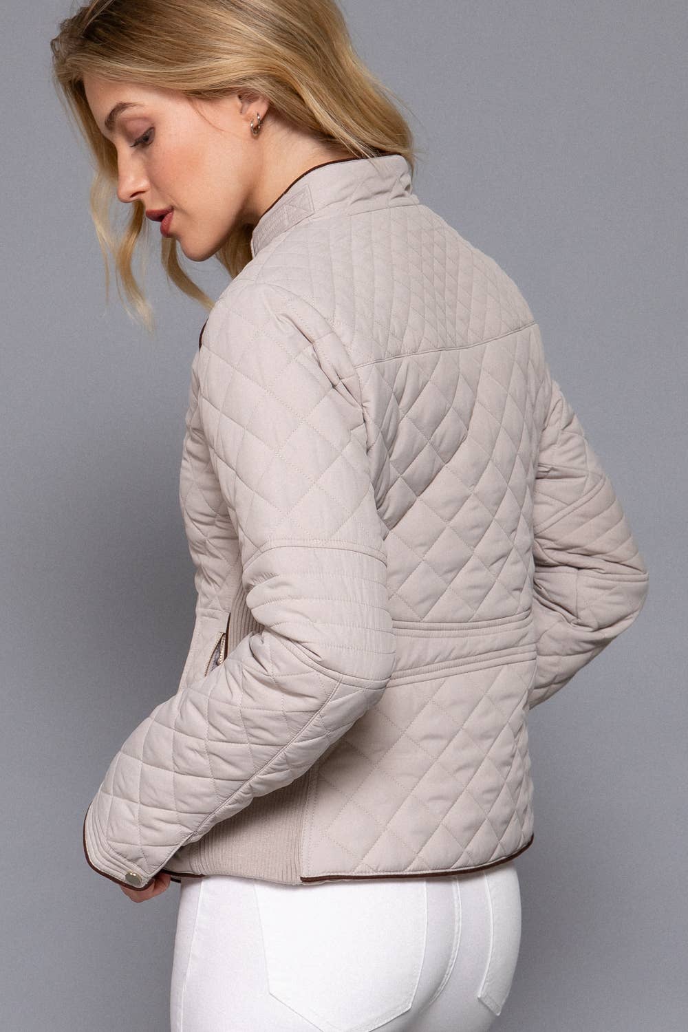 Suede Piping Detail Rib Quilted Padding Jacket : OLV-olive oil / L-Active Basic | Active USA-Shop with Bloom West Boutique, Women's Fashion Boutique, Located in Houma, Louisiana