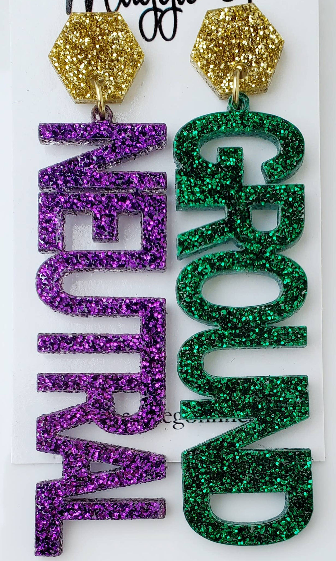 Neutral Ground Mardi Gras Glitter Earrings-Earrings-Maggie G-Shop with Bloom West Boutique, Women's Fashion Boutique, Located in Houma, Louisiana