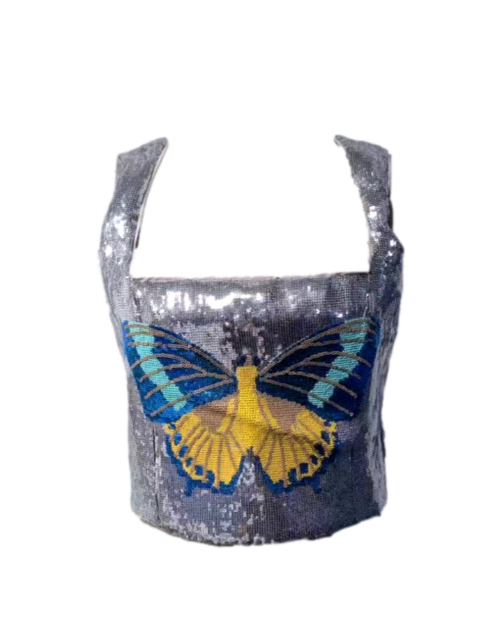 Queen Of Sparkles Silver Full Sequin Butterfly Tank-QOS Tops-Queen Of Sparkles-Shop with Bloom West Boutique, Women's Fashion Boutique, Located in Houma, Louisiana