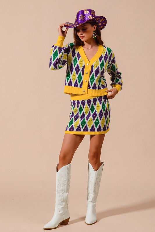 Mardi Gras Diamond Pattern Cardigan-Cardigans-So Me-Shop with Bloom West Boutique, Women's Fashion Boutique, Located in Houma, Louisiana