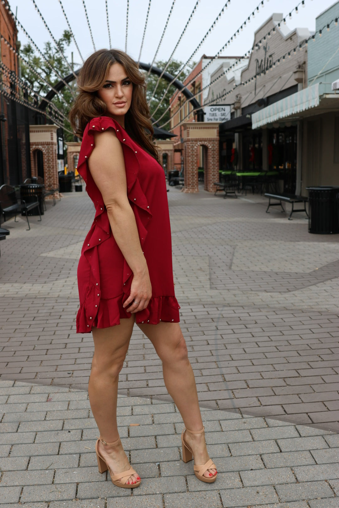 Ruby Ruffle Embellished Dress-Dresses-TCEC-Shop with Bloom West Boutique, Women's Fashion Boutique, Located in Houma, Louisiana