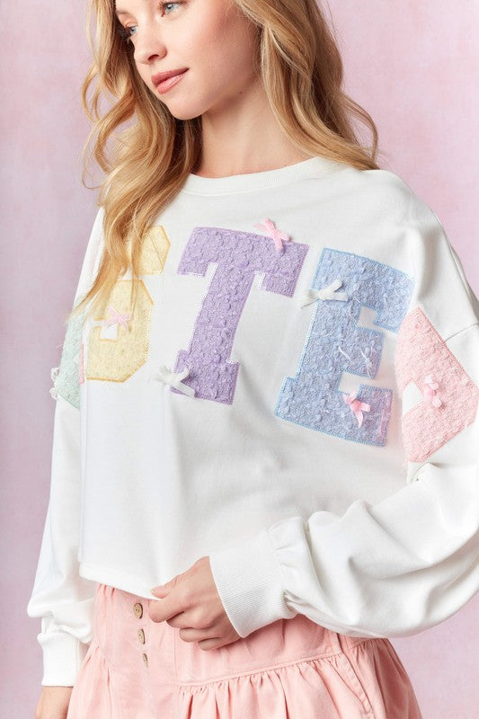 Easter Tweed Embroidery Sweatshirt-Sweaters-Peach Love-Shop with Bloom West Boutique, Women's Fashion Boutique, Located in Houma, Louisiana