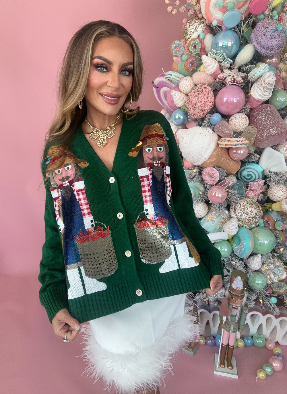 Queen of Sparkles Dark Green Cajun Nutcracker Sweater-Cardigans-Queen Of Sparkles-Shop with Bloom West Boutique, Women's Fashion Boutique, Located in Houma, Louisiana