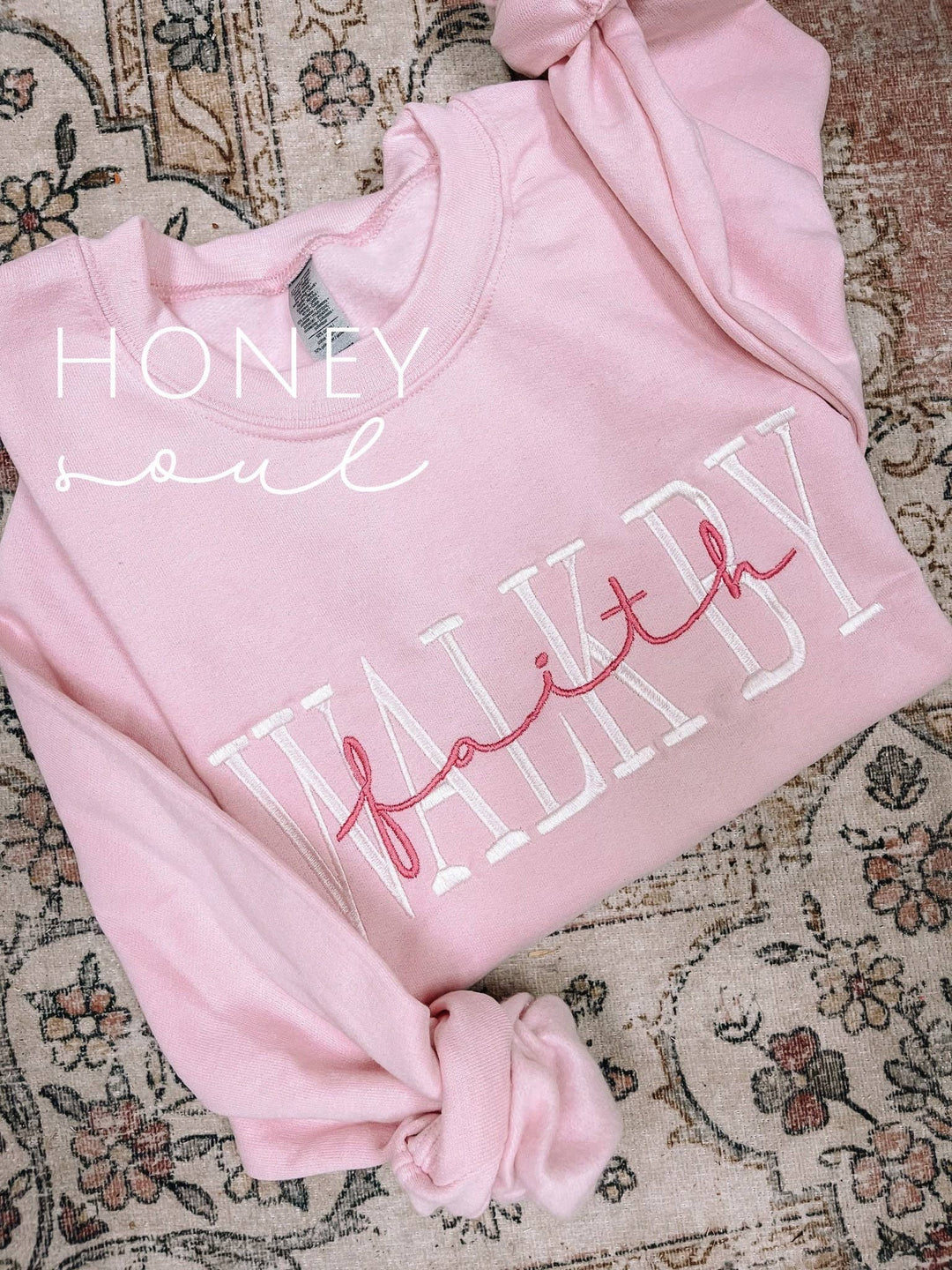Walk By Faith Sweatshirt-Graphic Sweaters-Honey Soul LLC-Shop with Bloom West Boutique, Women's Fashion Boutique, Located in Houma, Louisiana