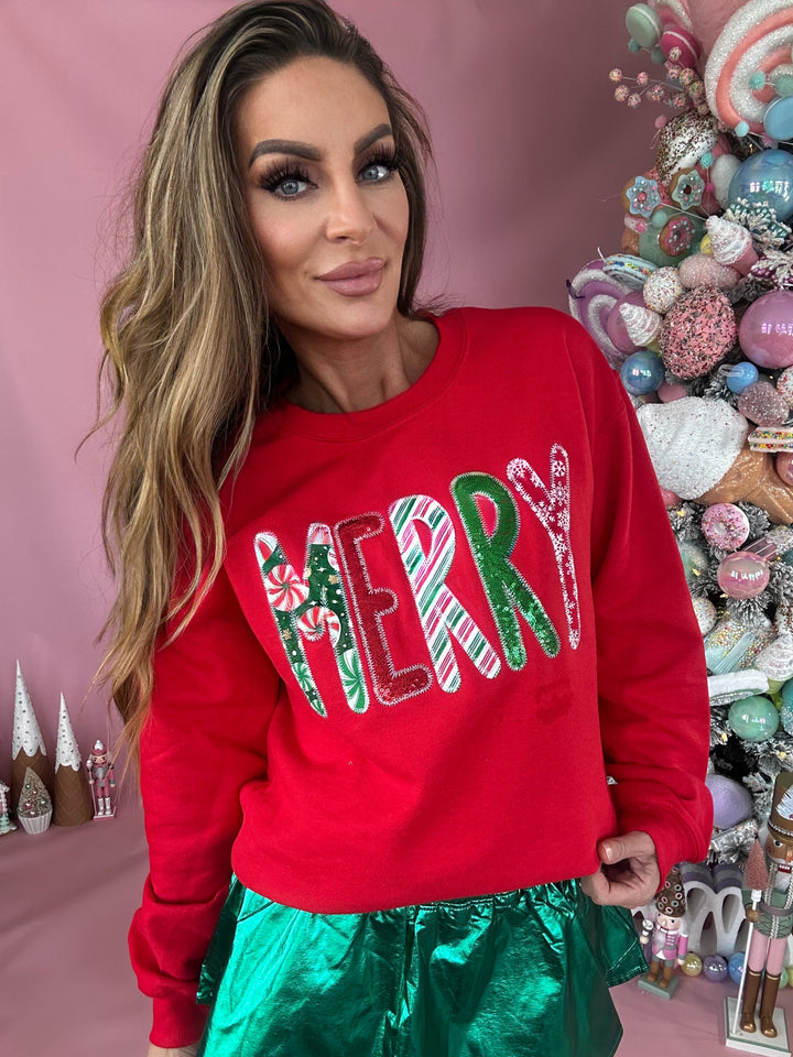 Merry Embroidery Sweatshirt-Sweaters-shop lve-Shop with Bloom West Boutique, Women's Fashion Boutique, Located in Houma, Louisiana