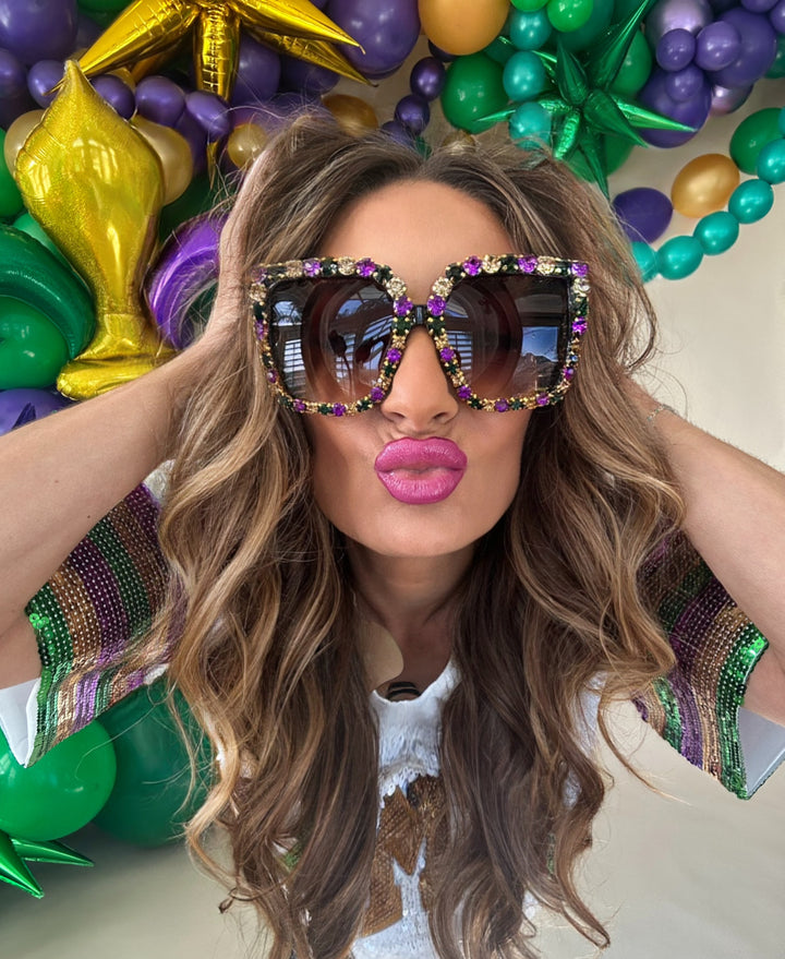 Large Mardi Gras Rhinestone Sunglasses preorder-Sunglasses-songlily-Shop with Bloom West Boutique, Women's Fashion Boutique, Located in Houma, Louisiana