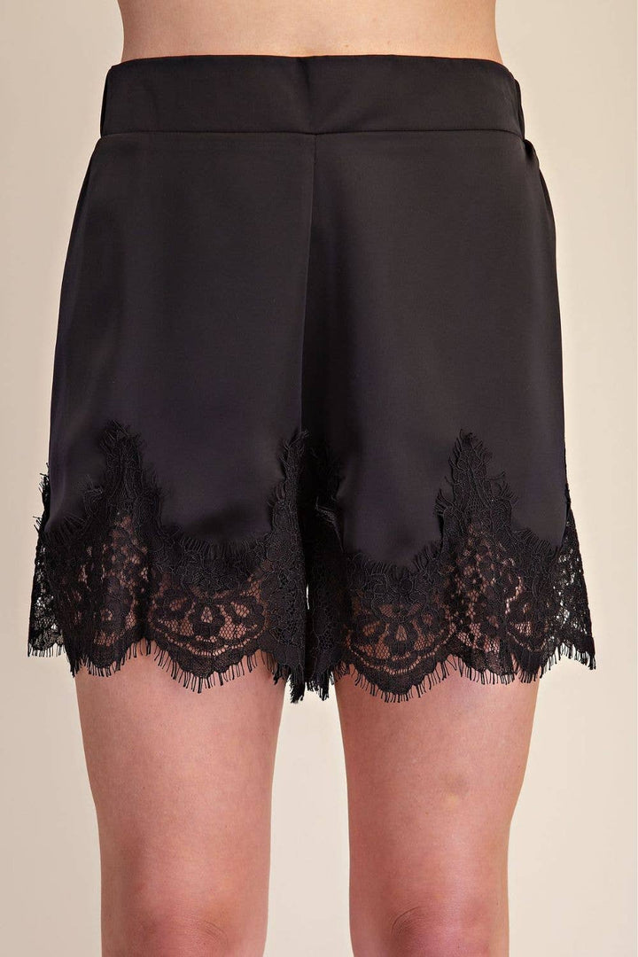 Satin Short With Lace Trim Detail-Glam-Shop with Bloom West Boutique, Women&