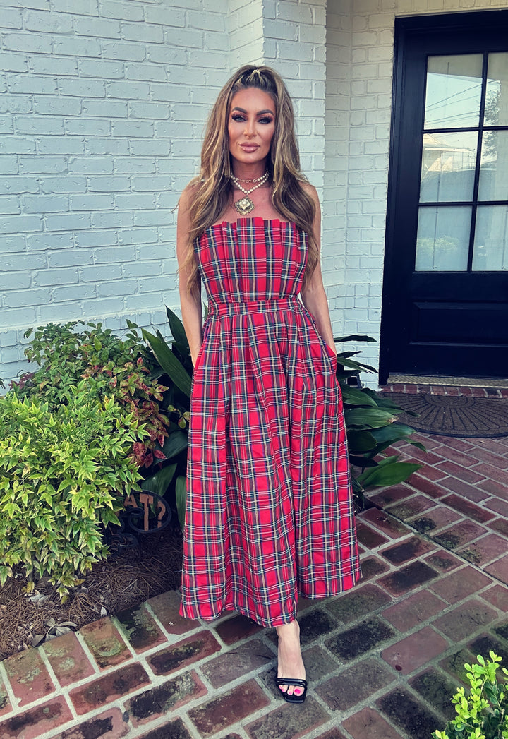 Timothy Red Holiday Plaid Maxi Dress-Maxi Dresses-Entro-Shop with Bloom West Boutique, Women's Fashion Boutique, Located in Houma, Louisiana