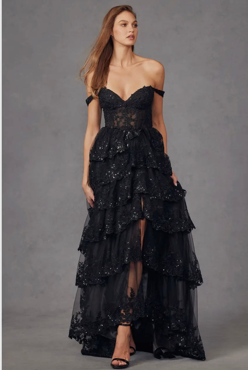 Adley Tulle Sequin Gown With Sheer Corset Bodice-Formal Gowns-juliet-Shop with Bloom West Boutique, Women's Fashion Boutique, Located in Houma, Louisiana
