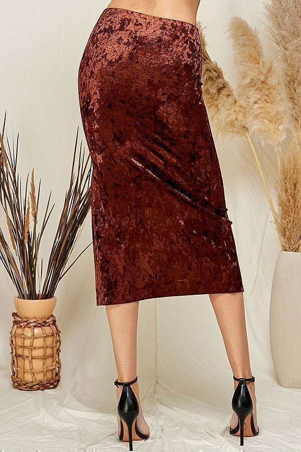 RUCHED CRUSHED VELVELT MIDI SKIRT-Skirts-Heart & Hips-Shop with Bloom West Boutique, Women's Fashion Boutique, Located in Houma, Louisiana
