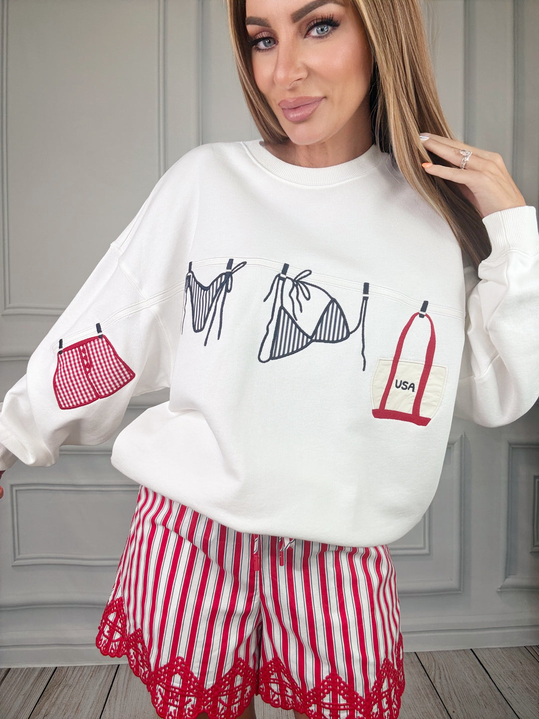Sandbar Swim Club Sweatshirt-Sweaters-Le lis-Shop with Bloom West Boutique, Women's Fashion Boutique, Located in Houma, Louisiana