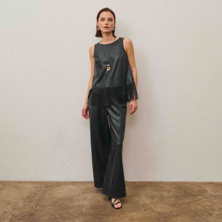 AS3778 Fringe vegan leather top &amp; pants set-Able-Shop with Bloom West Boutique, Women&