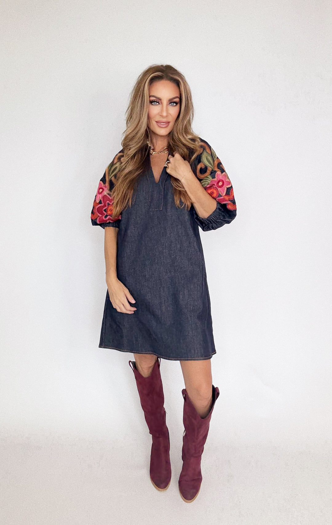 THML Stitchlyn Denim Dress-Dresses-THML-Shop with Bloom West Boutique, Women's Fashion Boutique, Located in Houma, Louisiana