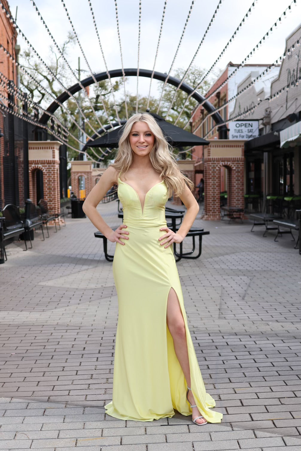 Candy Yellow Satin Gown-Dresses-Ruby Prom-Shop with Bloom West Boutique, Women's Fashion Boutique, Located in Houma, Louisiana