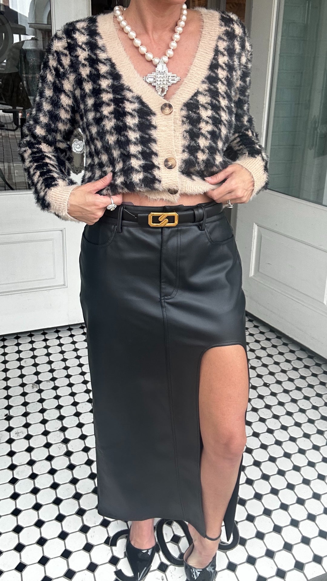 Lena Leather Cut Out Midi Skirt-Skirts-Lena-Shop with Bloom West Boutique, Women's Fashion Boutique, Located in Houma, Louisiana