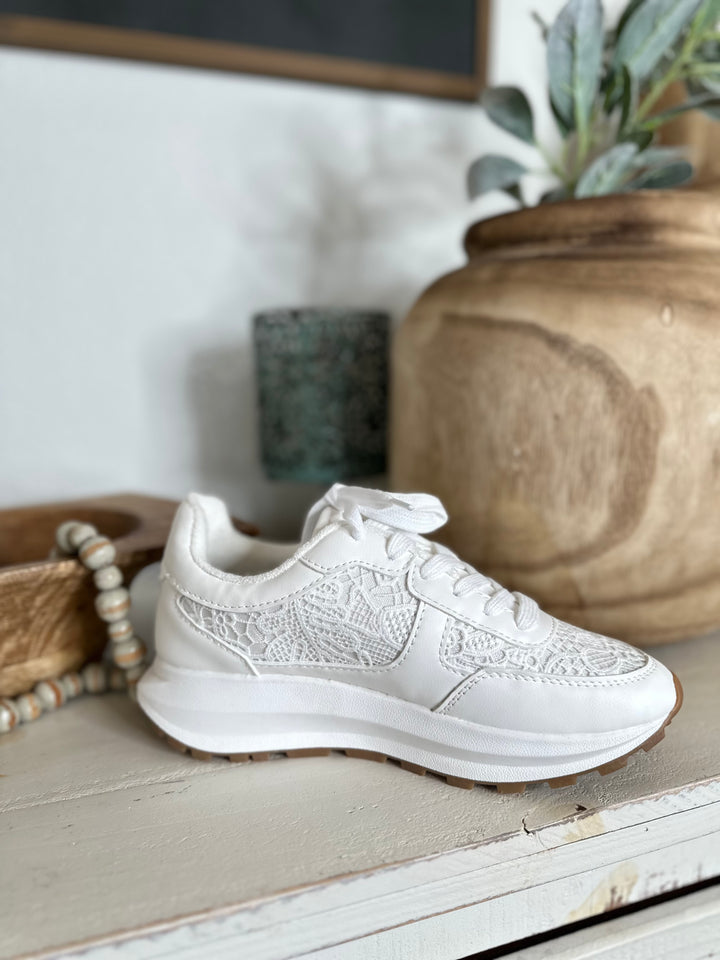 Watson White Lace Crochet Tennis Shoes-Sneakers-Jellypop-Shop with Bloom West Boutique, Women's Fashion Boutique, Located in Houma, Louisiana