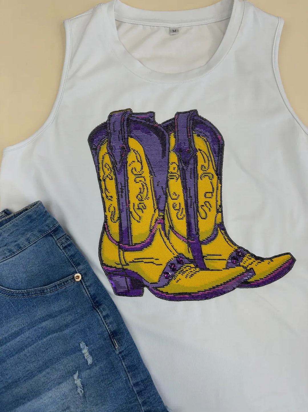 Bayou Boots Sequin Tank-Graphic Tees-Bomb Designs-Shop with Bloom West Boutique, Women's Fashion Boutique, Located in Houma, Louisiana