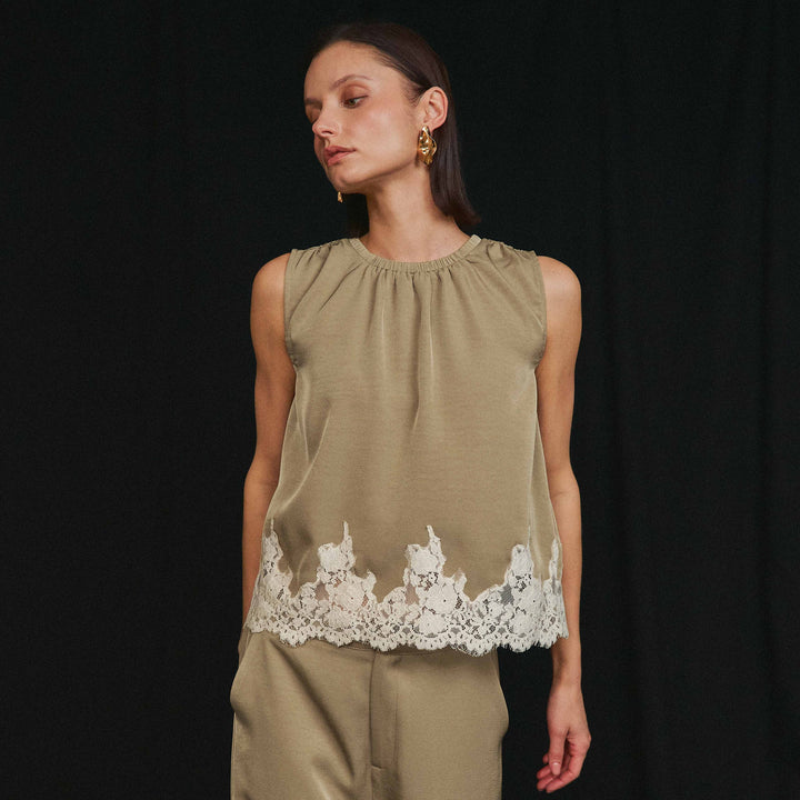 AS3513 Lace trimmed top &amp; pants set-Able-Shop with Bloom West Boutique, Women&