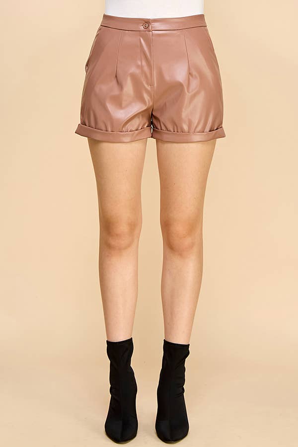 LEATHERETTE PU SHORTS PANTS WTIH SIDE POCKET-Shorts-Heart & Hips-Shop with Bloom West Boutique, Women's Fashion Boutique, Located in Houma, Louisiana