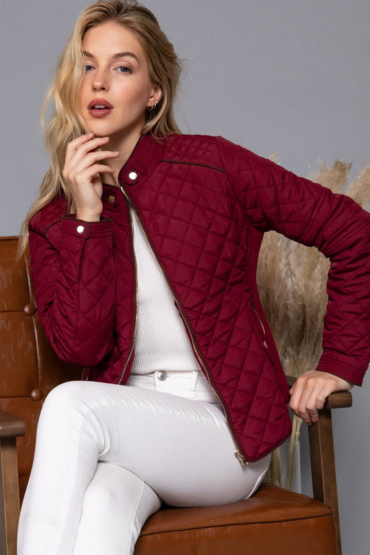 Suede Piping Detail Rib Quilted Padding Jacket : OLV-olive oil / L-Active Basic | Active USA-Shop with Bloom West Boutique, Women's Fashion Boutique, Located in Houma, Louisiana