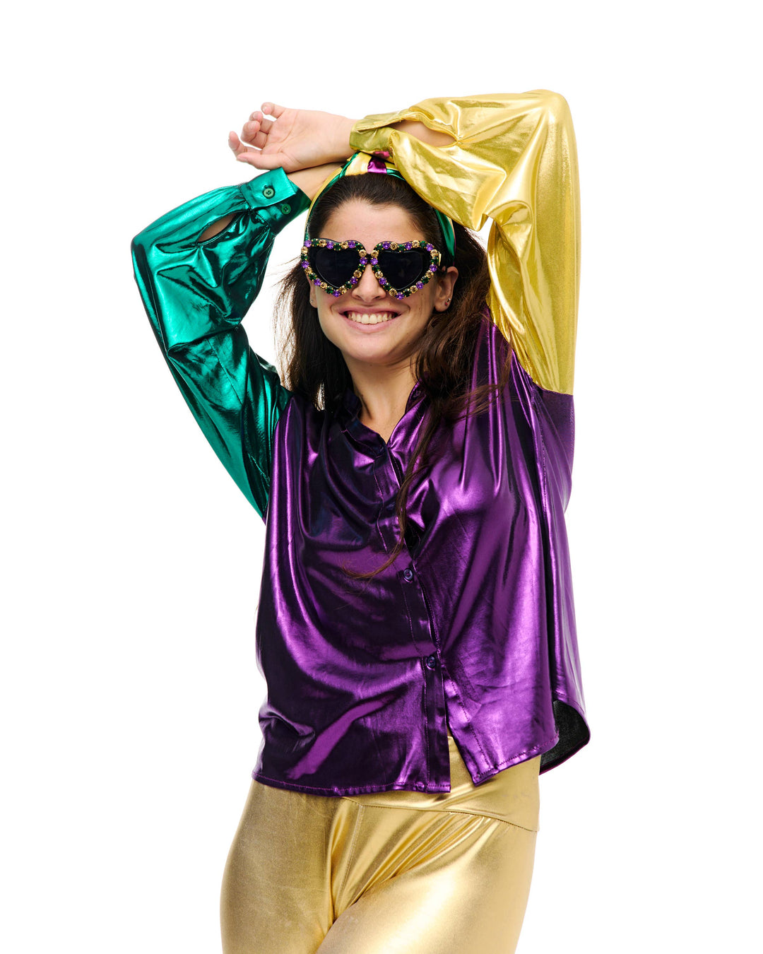 Mardi Gras metallic button down shirt-SongLily-Shop with Bloom West Boutique, Women's Fashion Boutique, Located in Houma, Louisiana