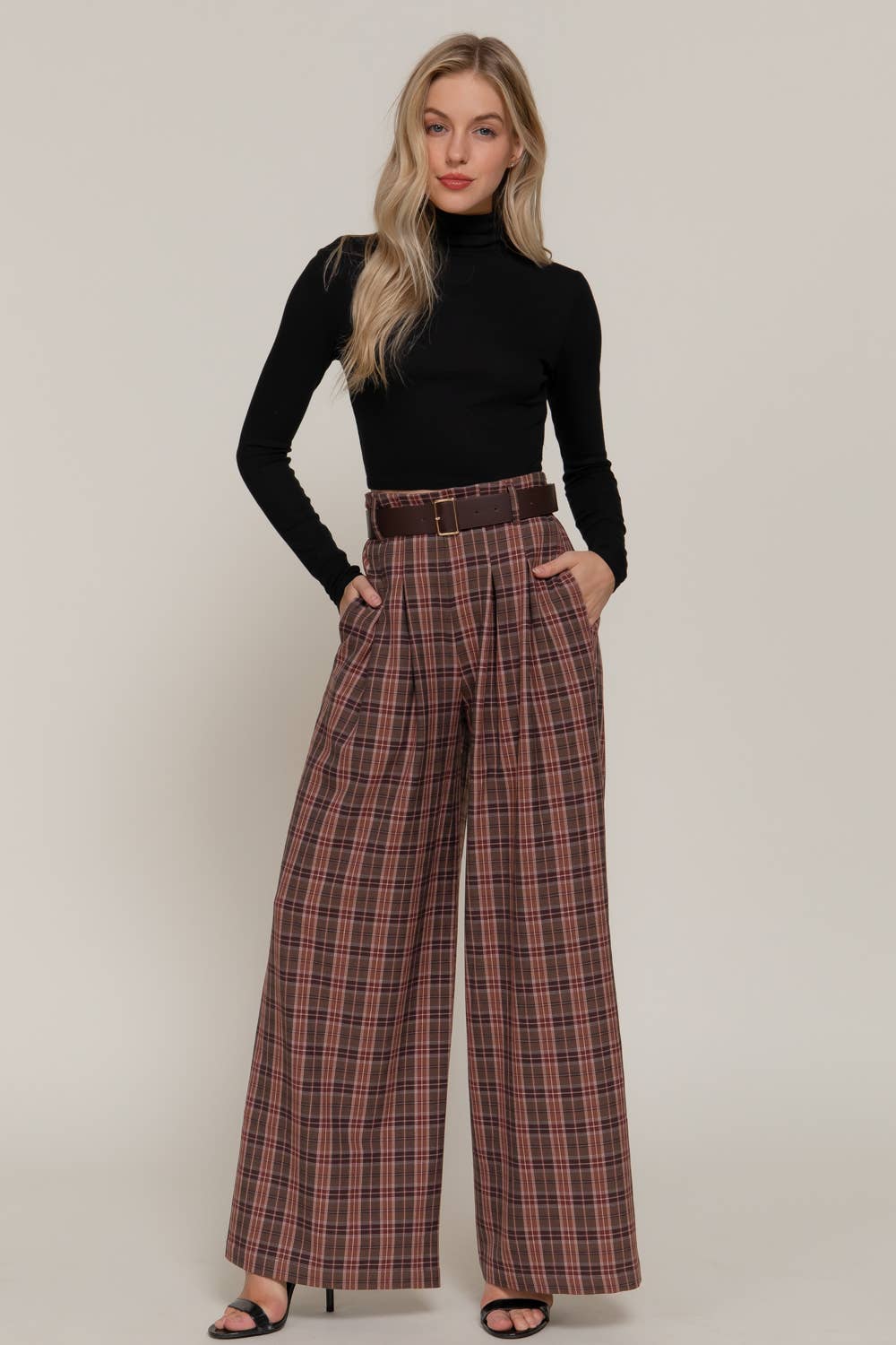 Beth Plaid Woven Wide Long Pants-Active Basic | Active USA-Shop with Bloom West Boutique, Women's Fashion Boutique, Located in Houma, Louisiana